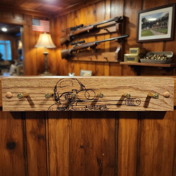 Silver Fox Woodcrafts Other - Handcrafted Oak .223 Rifle Casing Key Holder – 13" Gun Enthusiast Wall Rack